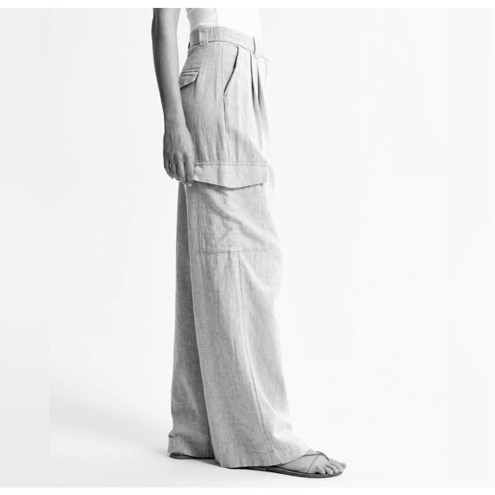 ✨Abercrombie & Fitch Linen-Blend Tailored Ultra Wide-Leg Cargo Sz S Green Pants✨ - Picture 4 of 9